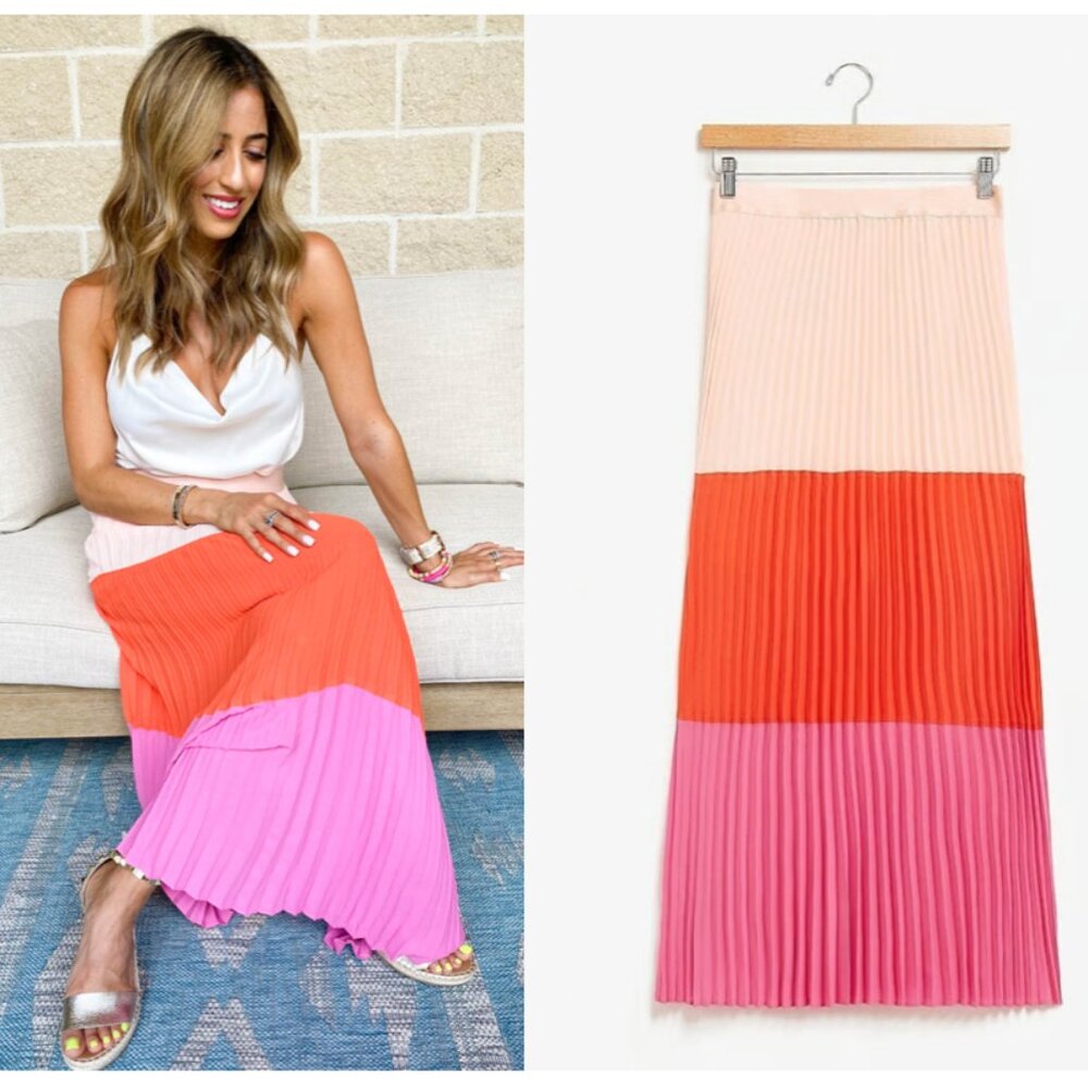 Express NWT High Waisted Pleated Colorblock MIDI Skirt size XXS